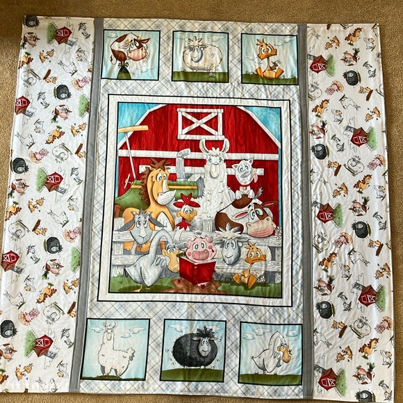 Hand Crafted Other - FARMYARD TAILS BLANKET, LLAMA,HORSE,COW,GOOSE,GOAT, PIG, DUCK,ROOSTER, SHEEP,DOG